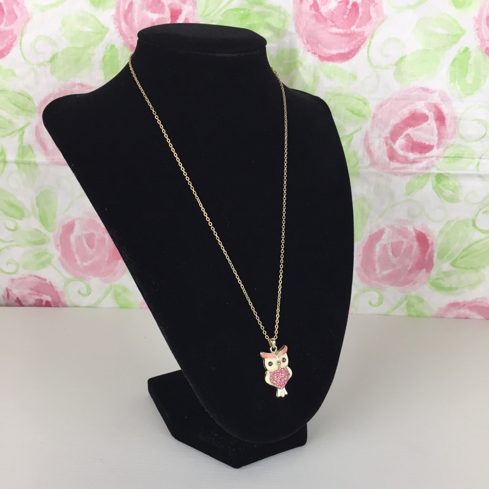 Pink Rhinestone Owl Necklace - Picture 7 of 8